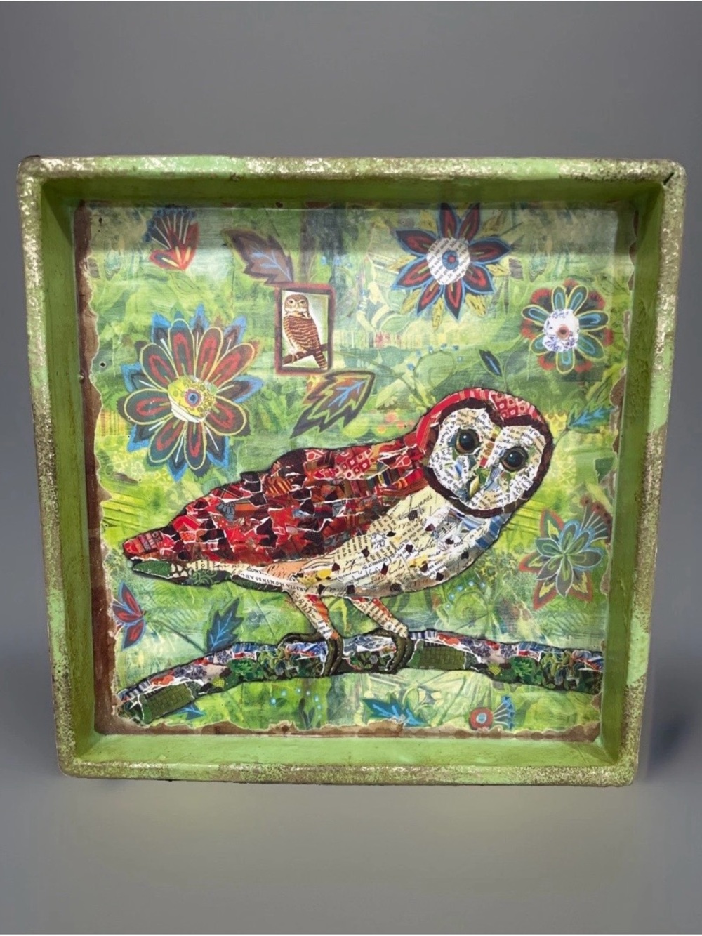Lori Siebert Owl Metal Tray Creative CoOp Boho Folk Art Accent